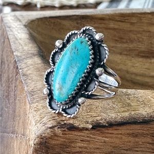 Vintage Navajo Sterling Silver & Turquoise Ring – G. Boyd, Size 6